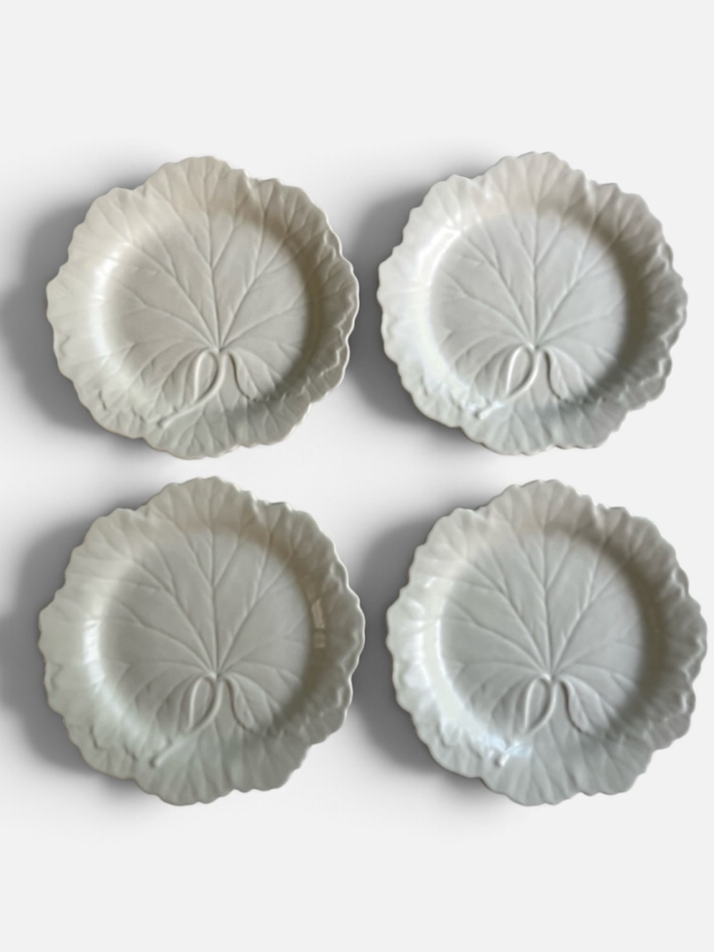 Wedgwood Etruria Barlaston Cream Leaf Plates Embossed Begonia Set of 4.